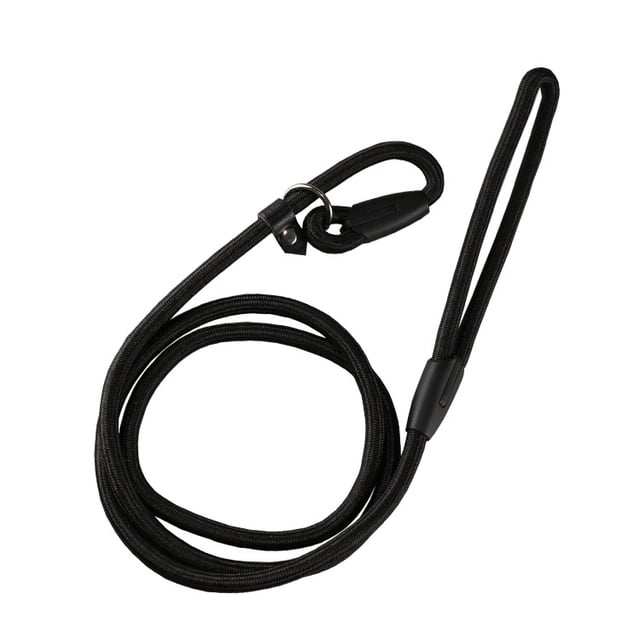 Correa de nailon para perros, ideal para paseos y adiestramiento, con hebilla ajustable, correa para mascotas, collar de cuerda y cinturón antideslizante (Negro, L)