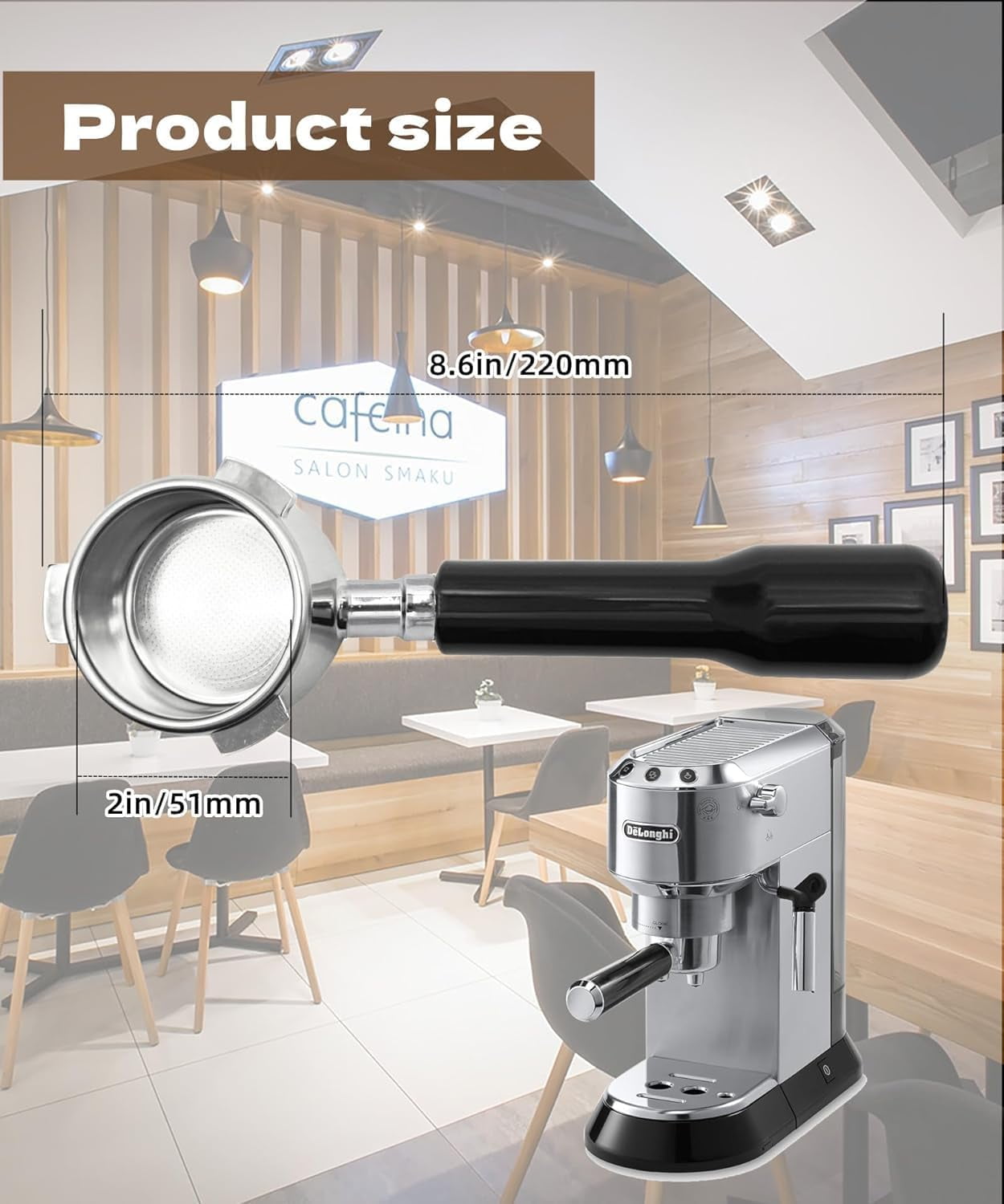 HABETI 51mm Bottomless Portafilter，Food Grade Strainless steel , Included 1 Bottomless Portafilter Basket and 100pcs of Filter Paper ,Compatible with Delonghi EC680/685
