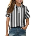 thumbnail image 3 of CCRFTGI Polo Shirts for Kids Girls Size 10-12 Striped Shirt Short Sleeve Polo Shirts School Uniform Athletic Sport Lapel Button Collared Polo Summer Tops Black 5-6 Years, 3 of 7