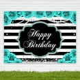 thumbnail image 4 of Happy Birthday Backdrop Turquoise Teal Floral Party Pearl Diamond for Woman Black and White Stripes Photography Background Glitter Table Decor Banner Studio Photo Shoot, 4 of 4