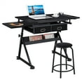 thumbnail image 3 of Topeakmart Metal Adjustable Height Drafting Table/Stool Set with 2 Drawer, Black, 3 of 20
