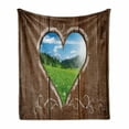thumbnail image 1 of Outhouse Soft Flannel Fleece Throw Blanket, Heart Window View from Wooden Rustic Farm Barn Shed Chalk Art Image, Cozy Plush for Indoor and Outdoor Use, 70" x 90", Brown Blue and Green, by Ambesonne, 1 of 6
