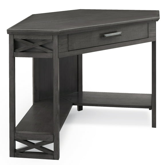 Leick Home 84430 Oak Computer/Writing Corner Desk with Drawer in Smoke Gray