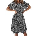 thumbnail image 1 of Robe Midi à Manches Courtes à Pois Taille Haute avec Boutons et Col Rond pour Femmes, 1 of 7