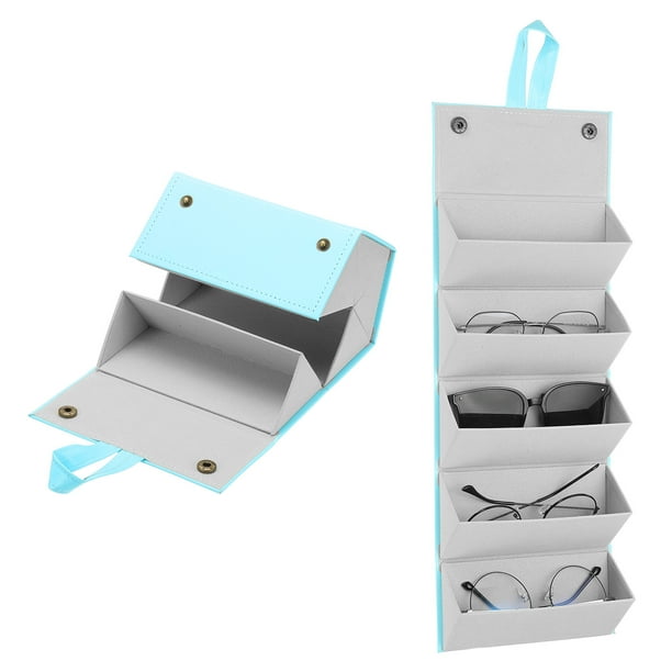 Organizador de Gafas de Sol, Estuche de Viaje de Cuero para Gafas de Sol con 5 Ranuras, Caja Organizadora de Gafas de Sol para Mujeres (Azul)