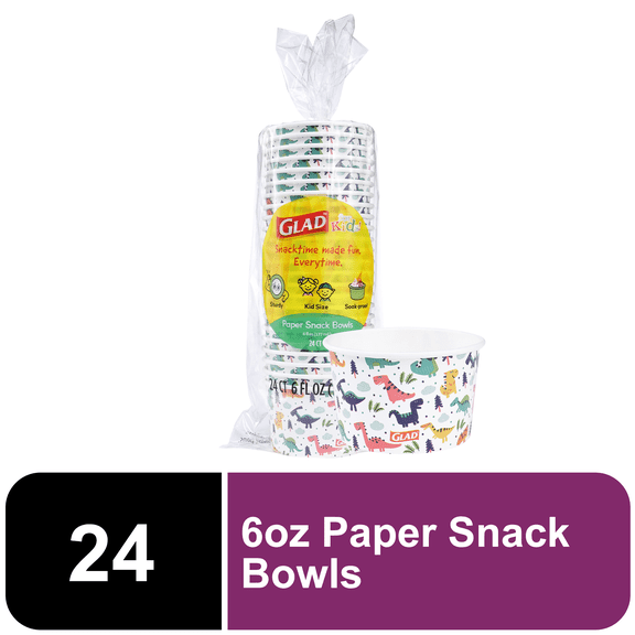 Glad For Kids Dinosaur Paper Snack Bowls, 6 oz, 24 Count