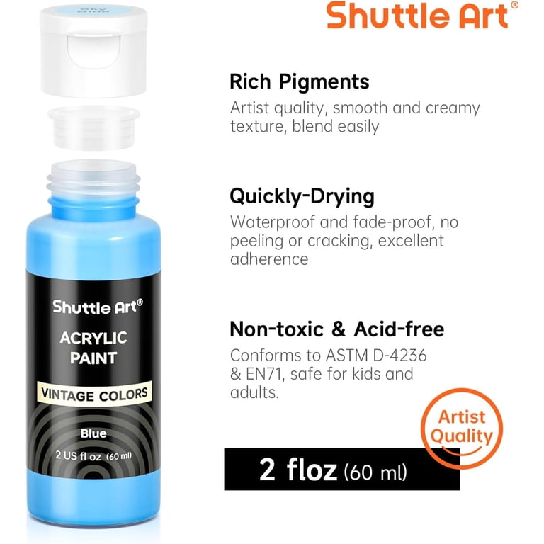 Shuttle Art Acrylic Paint Set, 50 Vintage Colors, 2oz Bottles photo 4