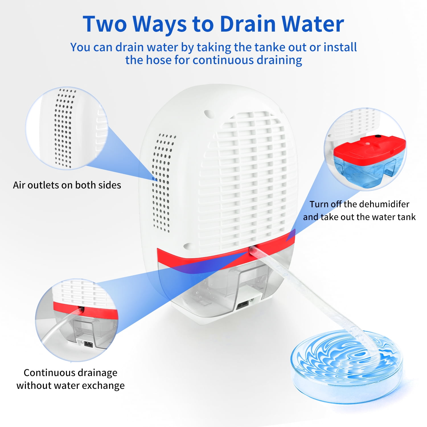 2-Pint Dehumidifier for Room Home with Drain Hose,HopePow Remote Control 24Hrs Timing Humidity Display 1,000 Sq. ft Coverage Area Energy Saving Efficiency Dehumidifier for Bedroom,Small Room,Home,Red