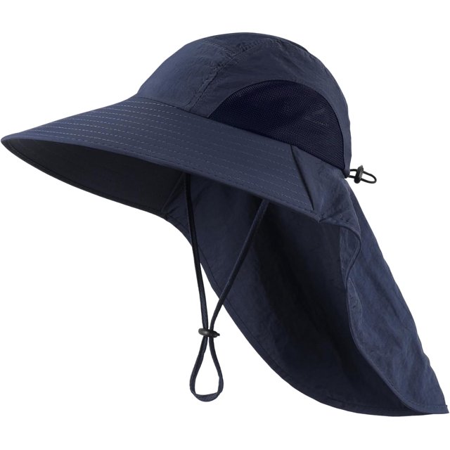 Wide Brim Sun Hat with Neck Flap for Men Women Summer Outdoor UV Protection Breathable Fishing Hats with Strap