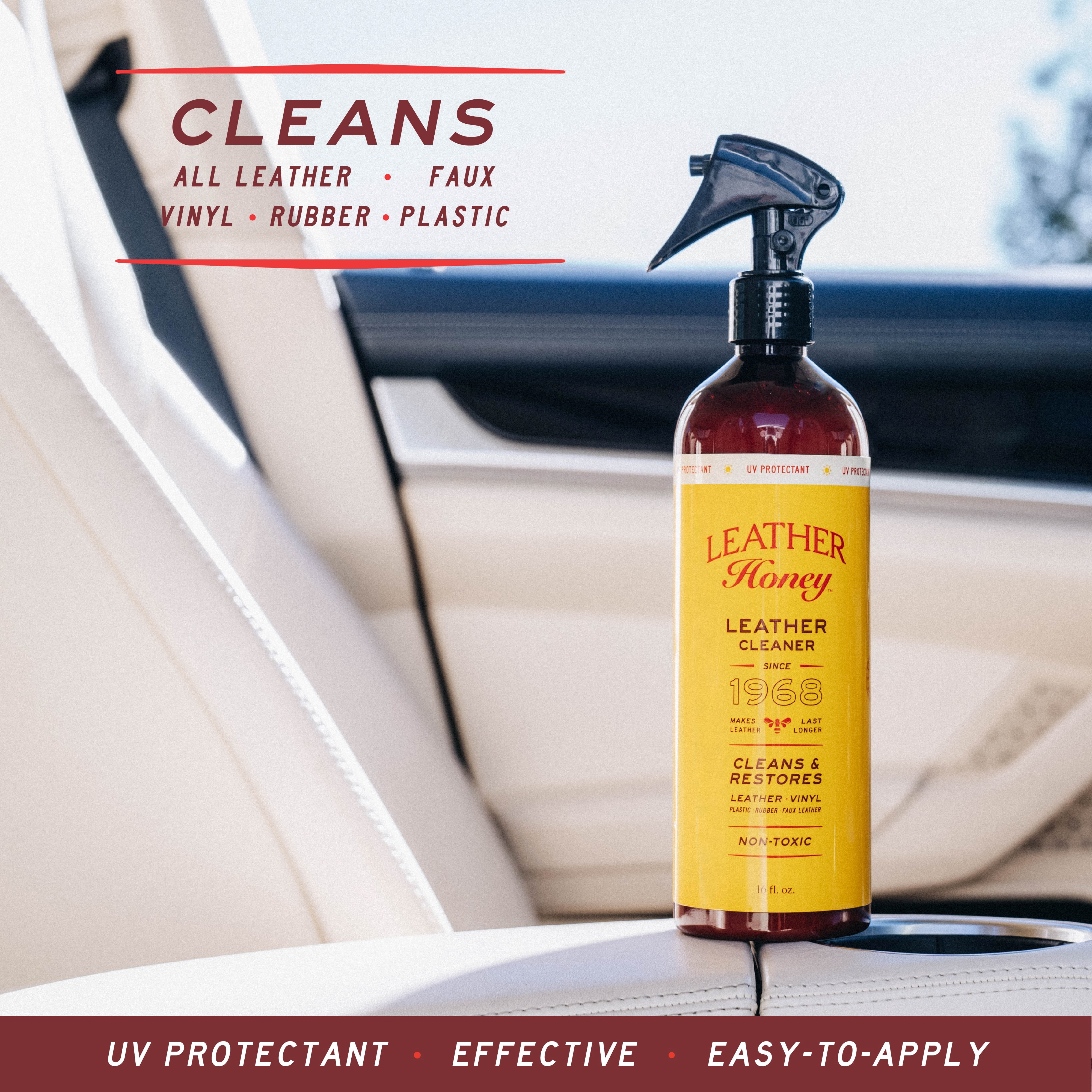 Leather Honey Non-Toxic Leather Cleaner Spray with UV Protectant for Use on Couches, Car Seats, Purses, Shoes, Bags & Tack, 16oz