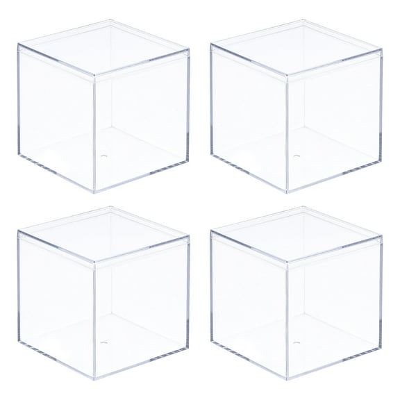 Uxcell 4Pcs Clear Acrylic Plastic Storage Box Square Cube Display Case with Lid Container Box for Small Item 2x2x2"