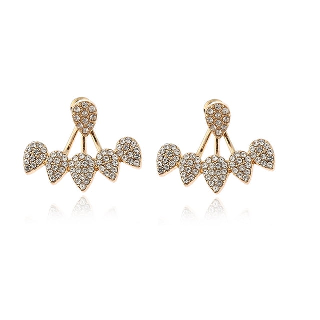 WREESH Personality Earrings Leaves Double-Sided Diamond Earrings Irregular Mesh