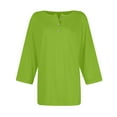 thumbnail image 5 of DENGDENG Womens Tops 3/4 Sleeve Polyester Casual Button Down T-Shirts Elbow Sleeve Summer Crew Neck Shirts Plus Size Three Quarter Length Tunic Tops Loose Business Blouses Green M, 5 of 5