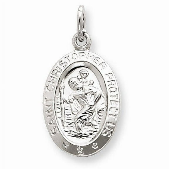 Sterling Silver Saint Christopher Oval Religious Medal App.. 1/2 X 3/4 Inch Sterling Silver