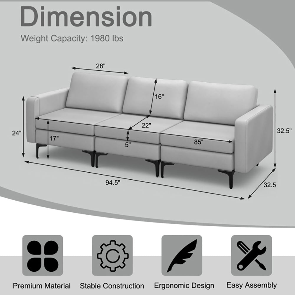 Finihen Sectional Sofa Couch, 3-Seat Sectional Sofa Couch with Armrest Magazine Pocket and Metal Leg, for Living Room, Bedroom, Light Gray Finihen Sectional Sofa Couch, 3-Seat Sectional Sofa Couch with Armrest Magazine Pocket and Metal Leg, for Living Room, Bedroom, Light Gray