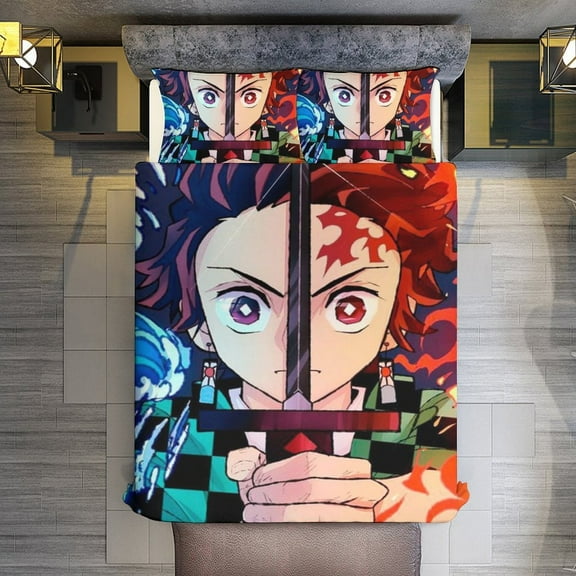 Demon Slayer 3-Piece Bedding Comforter Set Bed Cover Set Soft Warm Bedding for Bedroom, Home, Hotel 86"x70"
