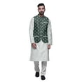 thumbnail image 1 of Atasi Mandarin Collar Traditional Solid Kurta Pajama With Printed Jacket Set, 1 of 3