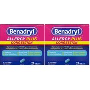 Benadryl Allergy Plus Congestion, 24 Tablets (Pack of 2)