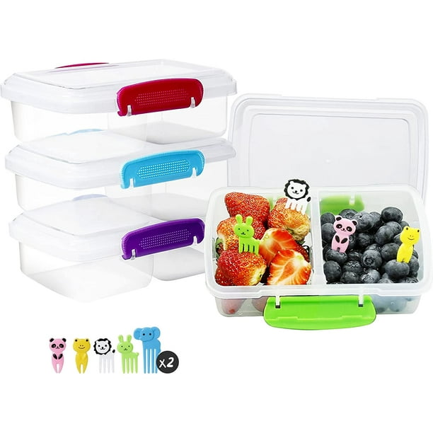Loobuu 4 Pack Plastic Snack Containers for Kids Bento Boxs with 2