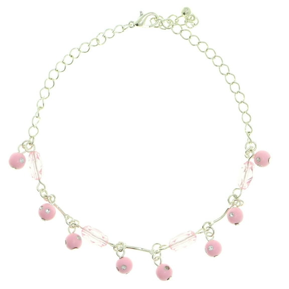 Mi Amore Silver-Tone Ankle Bracelet With Pink Spherical Charm And Bead Accents AN1408A-PINK