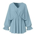 thumbnail image 5 of Going out Tops for Women Empire Waist V-Neck Shift Blouse Bishop Sleeve Irregular Shirt Elegant Dressy Casual Blouses, 5 of 5