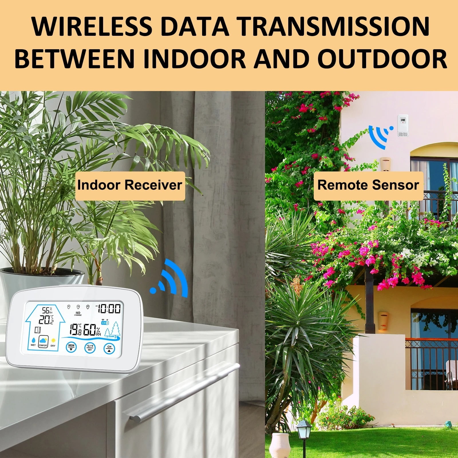 Backlight Touch Screen Digital Weather Station Smart Temperature and Humidity Meter Weather Clock Temperature Humidity Detection ,High Precision