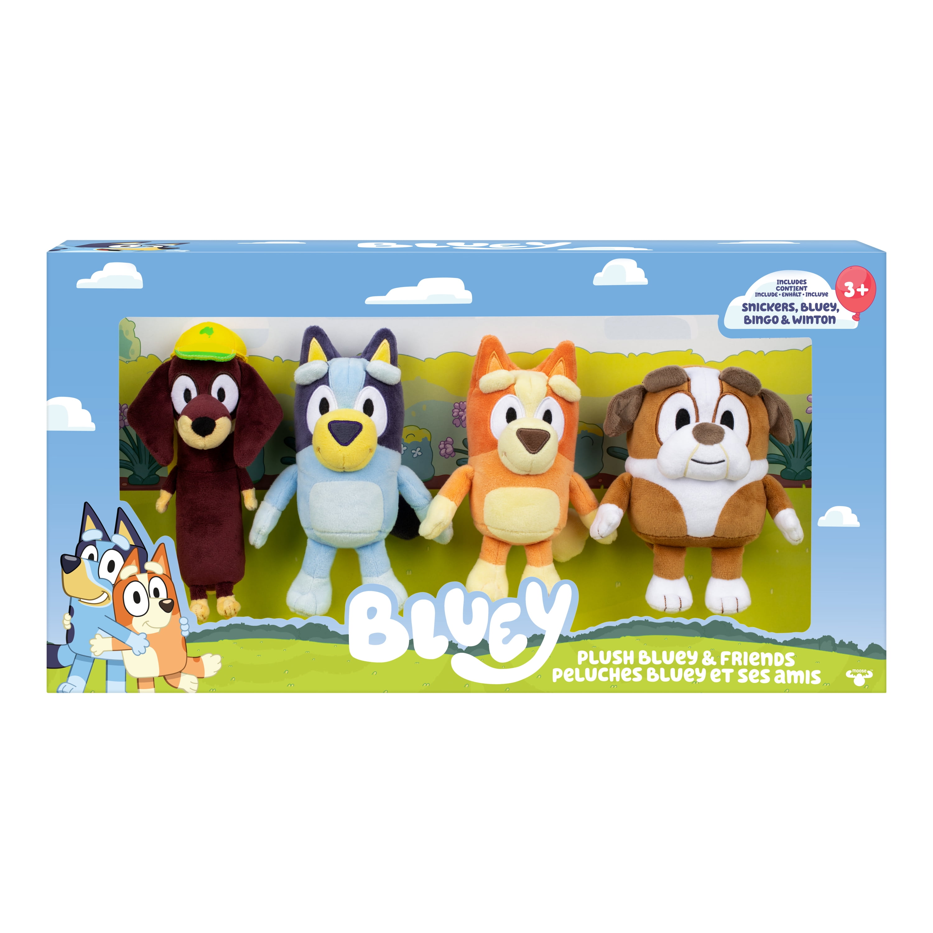 Bluey Friends 4 Plush Value Box, Includes Bluey, Bingo, Winton and Snickers, Ages 3+, Walmart Exclusive