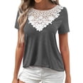thumbnail image 1 of Gibobby Camisetas de verano para mujer Blusa casual para mujer Cuello redondo encaje Color sólido Camiseta manga corta Top(Gris,G), 1 of 5