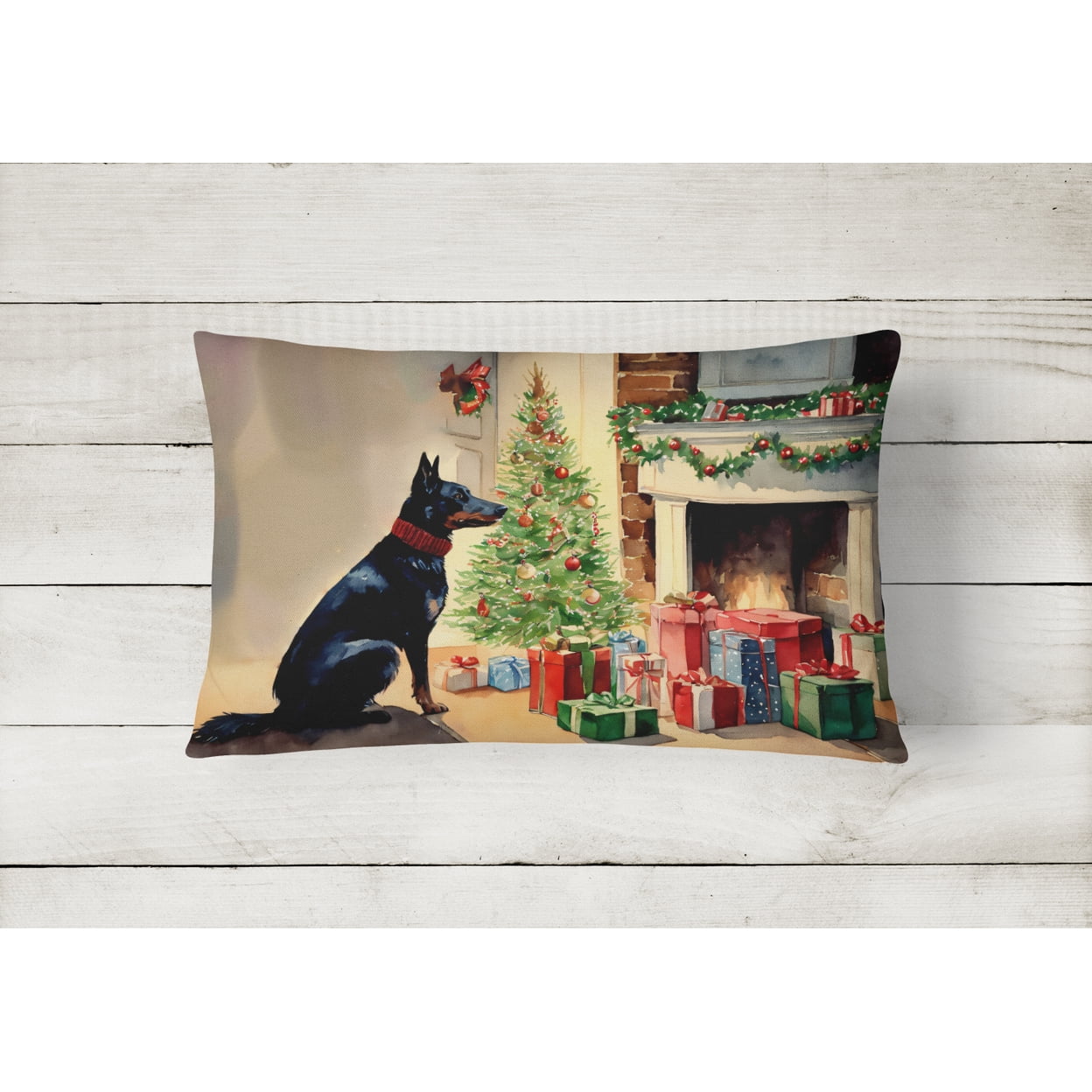 Australian Kelpie Cozy Christmas Throw Pillow 12 in x 16 in