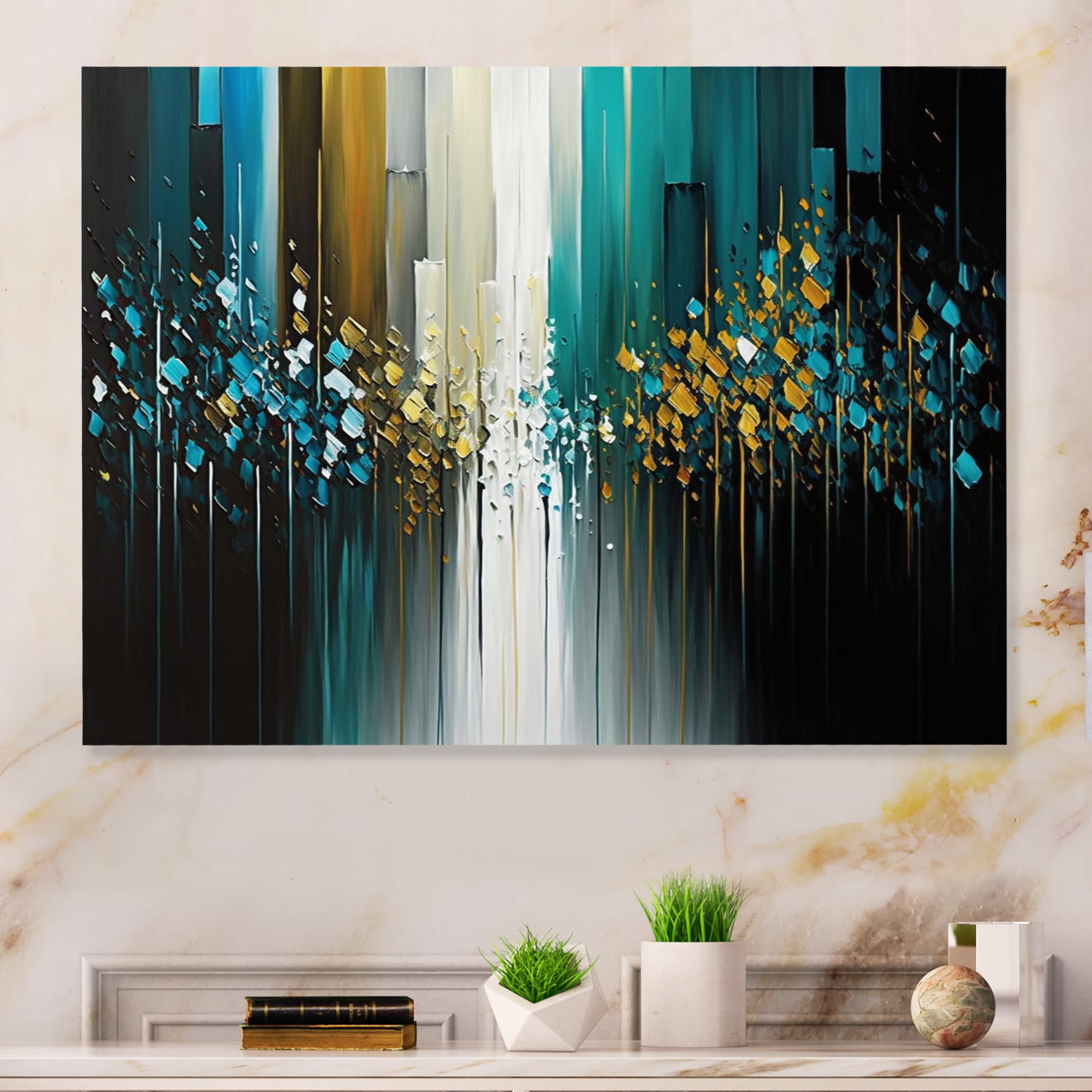 Designart Abstract Geometric Black And Green II Canvas Wall Art