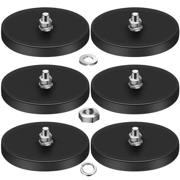 DIYMAG 6PCS Rubber Coated Magnets, 120LBS Anti-Scratch Magnet Base with M8 Threaded Studs and Nuts, Magnets Hold with Black Rubber Coating for Light