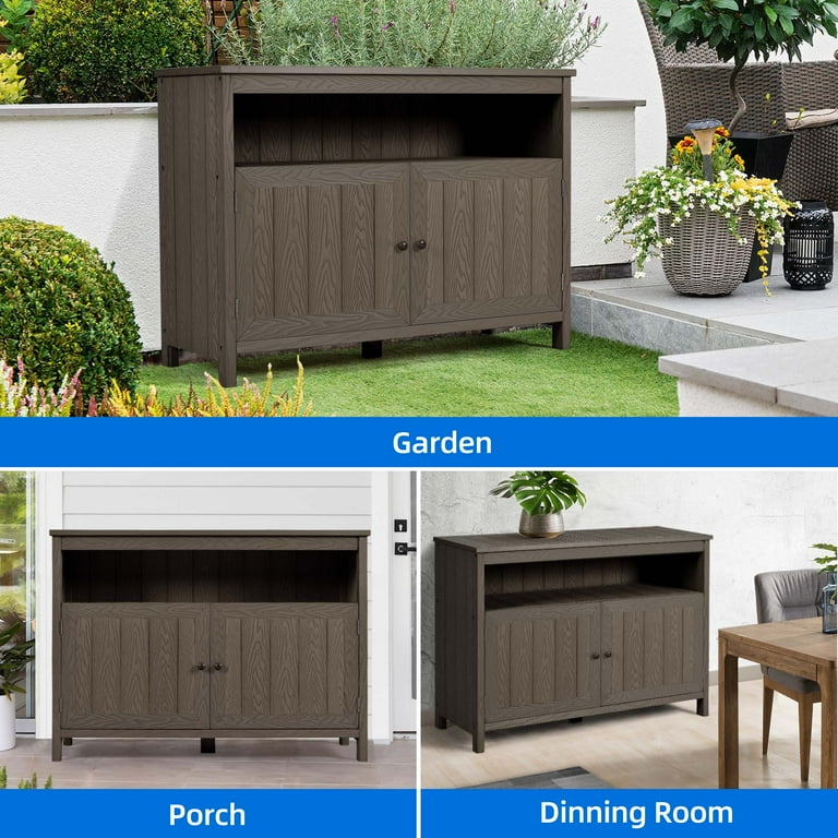 Dextrus Weatherproof Patio Outdoor Console Buffet Cabinet, Plastic