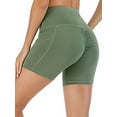 thumbnail image 4 of DODOING Tummy Control Yoga Shorts with Pockets for Women Workout Running Athletic Bike High Waist Activewear Bottoms Butt Lifting Yoga Shorts, Black/ Purple/ Rose Red/ Army Green/ Navy Blue, 4 of 7