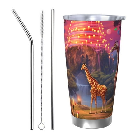 

Qekee Lantern Giraffes Magical Forest Print 20OZ Car Cup Stainless Steel Vacuum Insulated Tumbler Tumbler Cup With Lid And Straw Travel Coffee Mug-Straw Three-piece Set