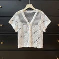 thumbnail image 2 of Lixiuxyad ‌Women's Crochet Lace Trim Cardigan Short Sleeve V-Neck Button Open-Front Knit Shrug‌,White, 2 of 4