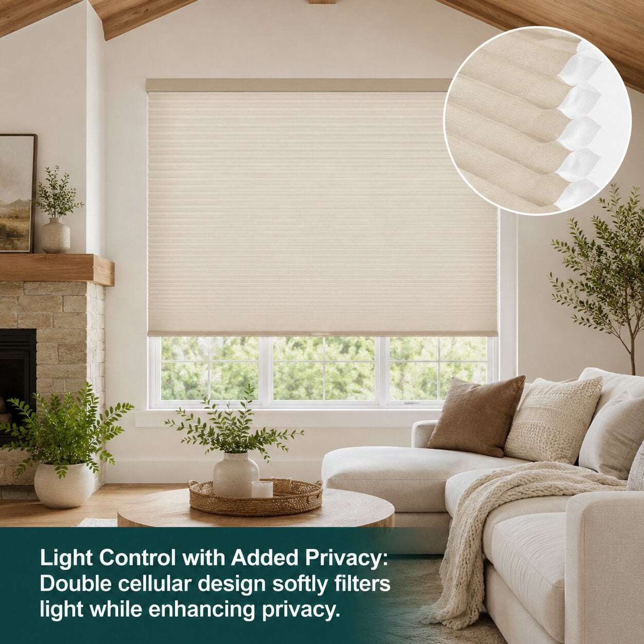 Chicology 56.25"W X 72"H Cordless Double Cell Cellular Shades Light Filtering Sand