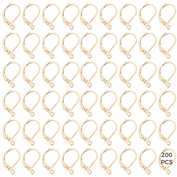 Gold Earring Hooks for Jewelry Making, 14K Gold Filled Hypoallergenic Hooks, 200-Piece Set, D-Shaped Classic Design, Easy-Fit Leverback Earring Findings