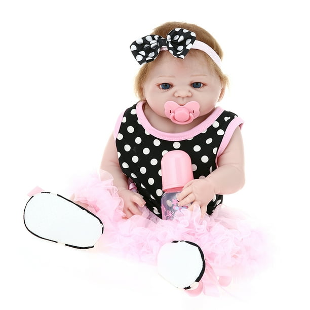 Yeacher 22 pouces 55 cm bébé poupée fille pleine Silicone princesse poupée  bébé jouet de bain avec des vêtements réaliste mignon cadeaux jouet tissu à  pois 