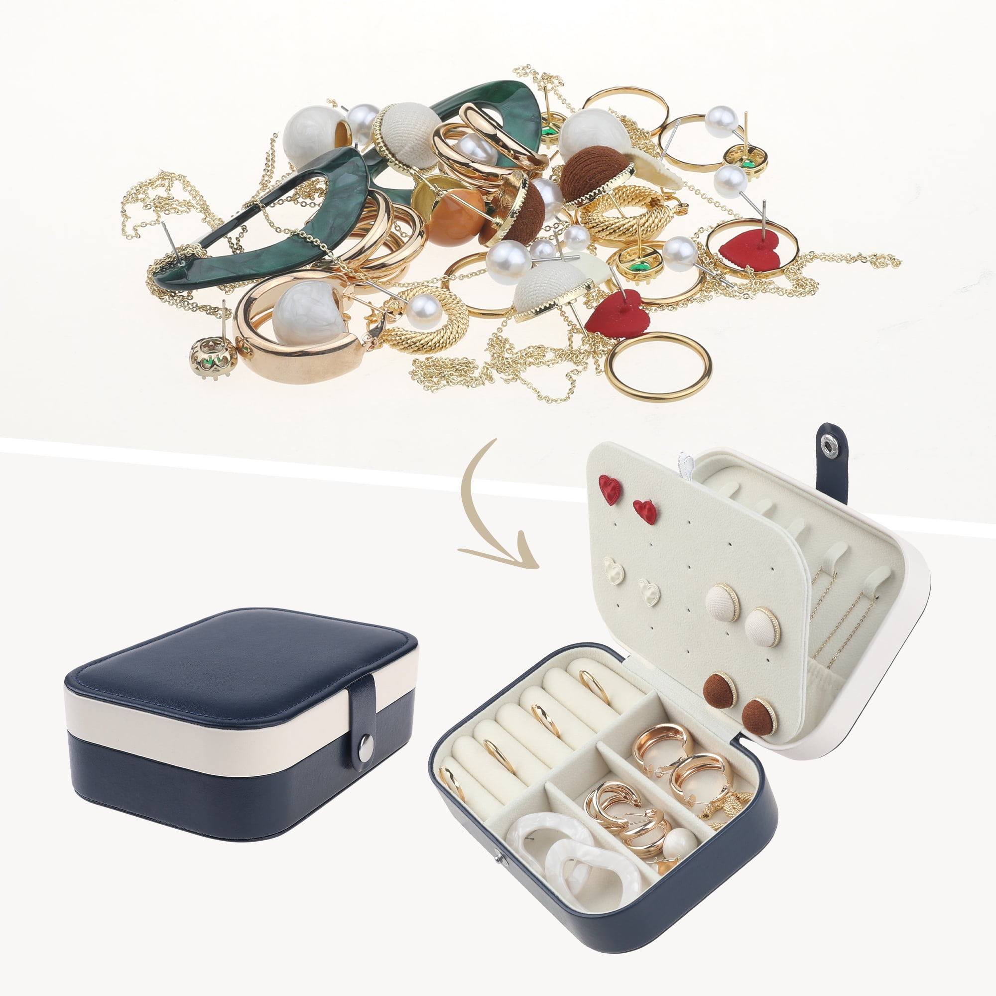 Unique Bargains PU Leather Jewelry Organizer Case for Earring Necklace Ring Navy Blue