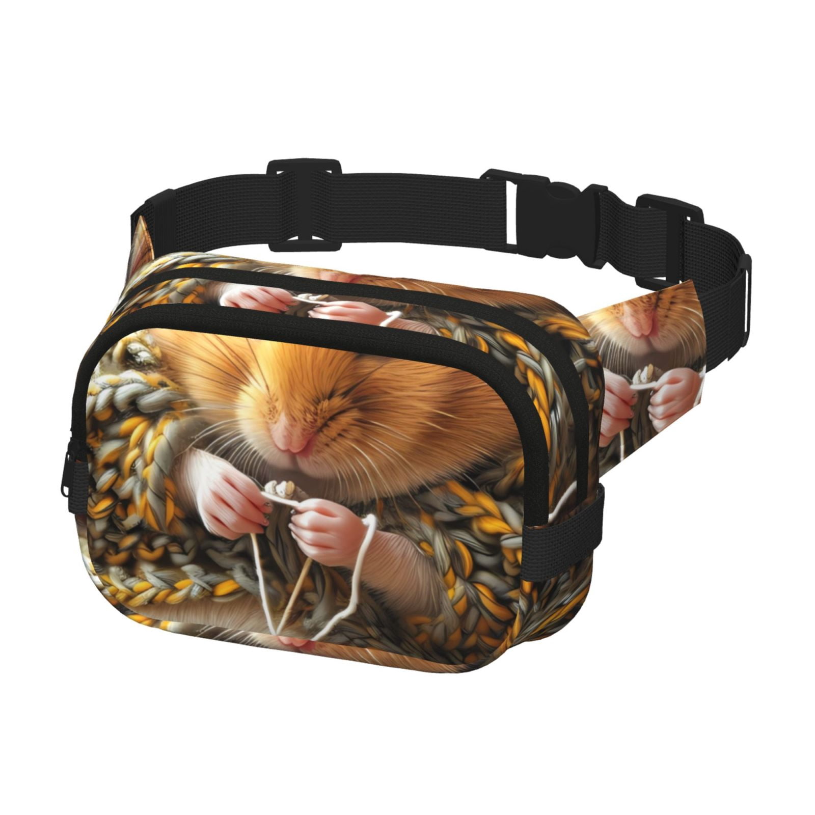 Picia Modern Floral Guinea Pig Print Square Double-Layer Waist Bag Mini Adjustable Waist Belt Bag Exercise Running Travel Hiking