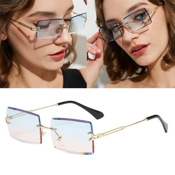 de sol sin montura rectangular Tinted Lens Eyewear Protección Azul rosado Colcomx gafas de sol cuadradas sin montura