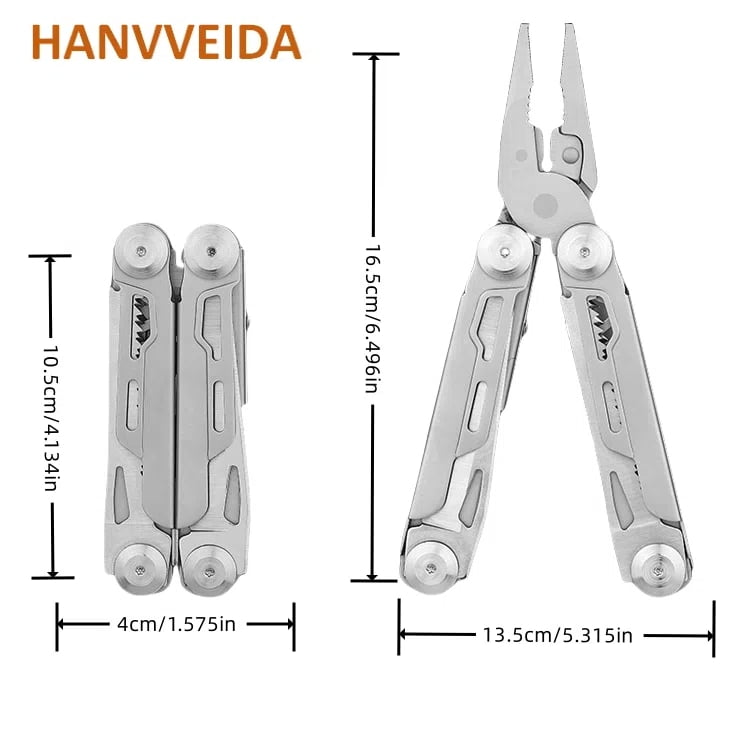 HANVVEIDA 13-In-1 Multitool Pliers Multi Tool with Safety Locking and Pocket Sheath,silver