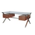 thumbnail image 4 of Pangea Home Beverly Large Modern Tempered Glass & Wood Veneer Desk in Walnut, 4 of 4