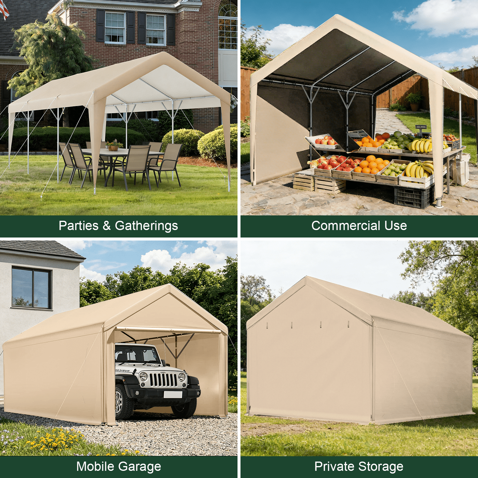 TANGJEAMER Carport 10'x20' Heavy Duty Car Canopy Portable Garage with Removable Sidewalls & Doors for Truck Boat Car Port, Party, Storage