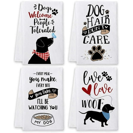 Dog Dish Towels and Dish Cloths, Dog Lover Owners Mom Gifts Funny Kitchen  Hand Towels Sets of 4, Dogs Welcome People Tolerated Sayings Tea Towel  Housewarming Decor for New Home Bathroom |