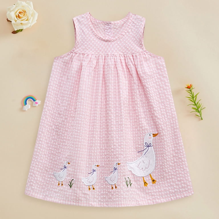 BOBOGOJP Toddler Girls Cotton Summer Short Sleeve Dress Cartoon Print Casual Jersey Dresses Pink,Size 3-4 Years
