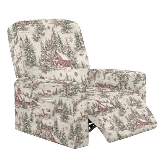 Qpednta Country Winter Recliner Chair Covers Soft Non‑Slip Furniture Protector Recliner Slipcover with Storage Pocket Polyester for Guest Room