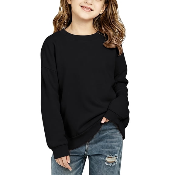 Abcomgle Girls' Fashion Hoodies & Sweatshirts Cute Solid Color Long Sleeve Girls Pullover Sweatshirt Fleece Crewneck Sweaters for Teens Trendy Winter School Clothes for Teen Girls