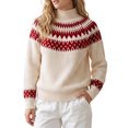 thumbnail image 2 of INSPIRE CHIC Women's Fair Isle Sweater Casual Vintage Mock Neck Long Sleeve Pullover Small Red, 2 of 6