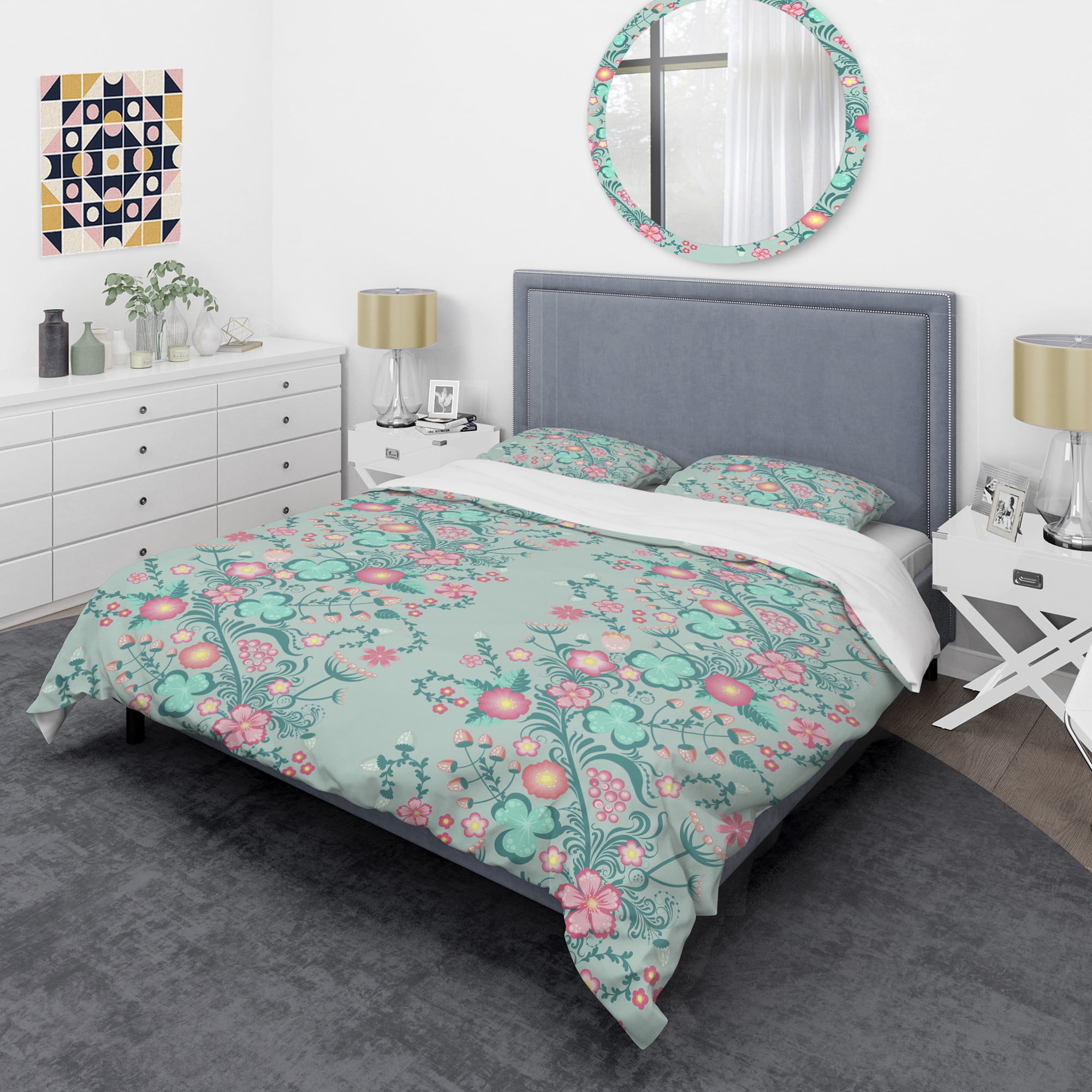 Designart 'Spring floral pattern in soft pastel colors' Mid-Century Modern Duvet Cover Set